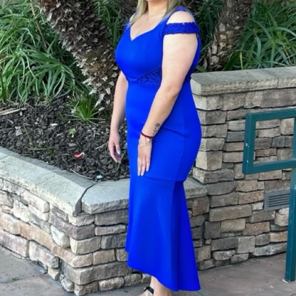 Blue Dress with Lace Design.